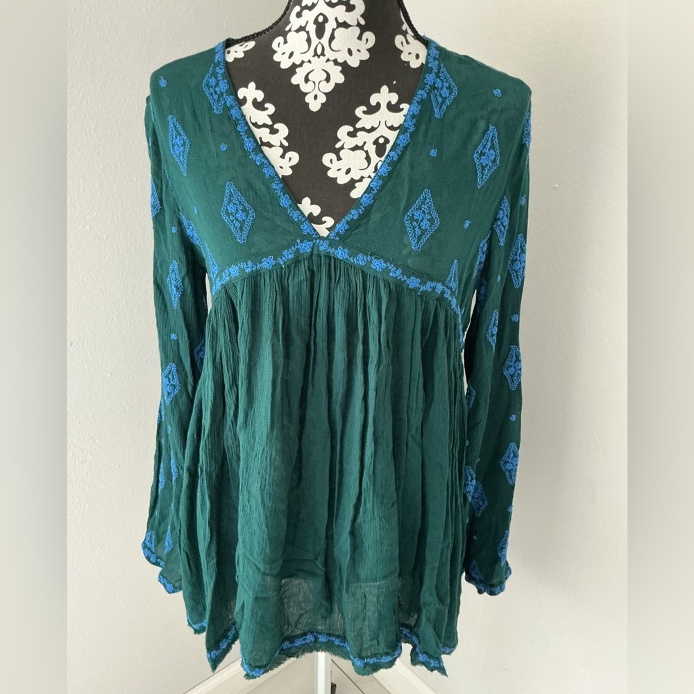 Free People Green and Blue Textured Top - Picture 4 of 15